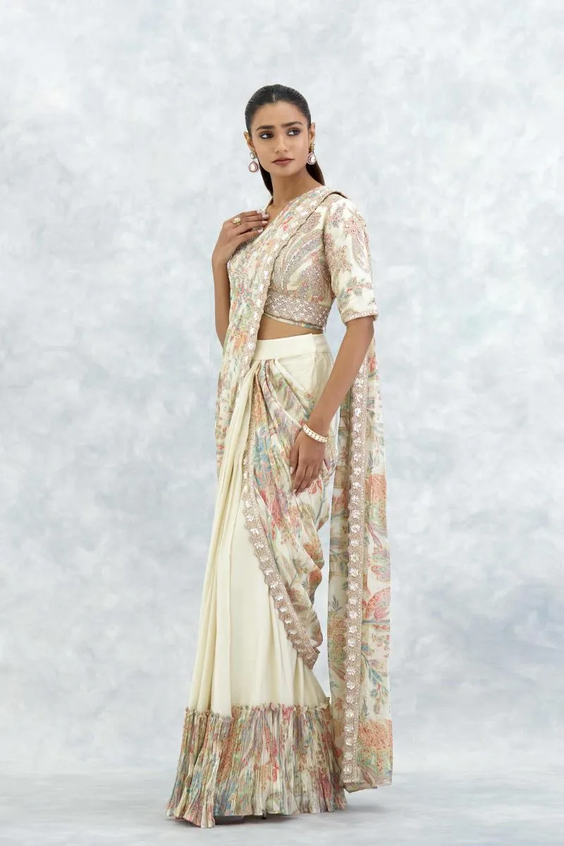 Ivory Georgette Drape Saree