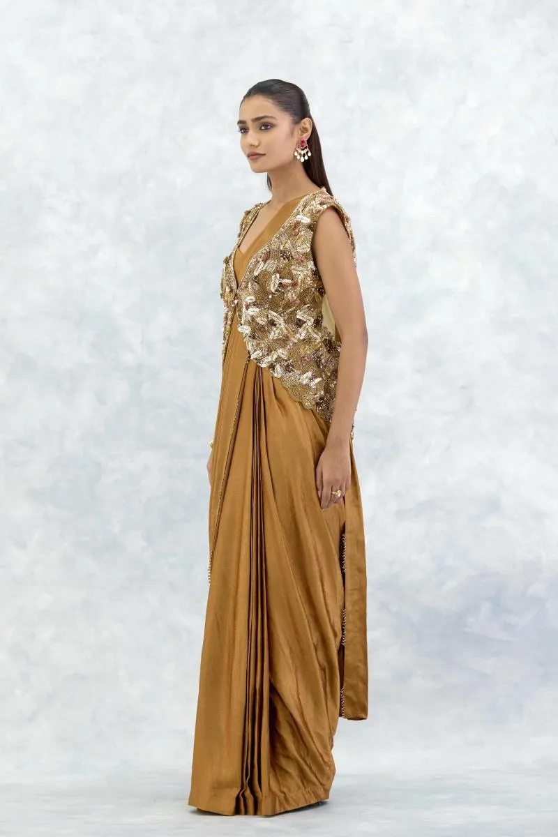 Molten Gold Satin Drape Saree