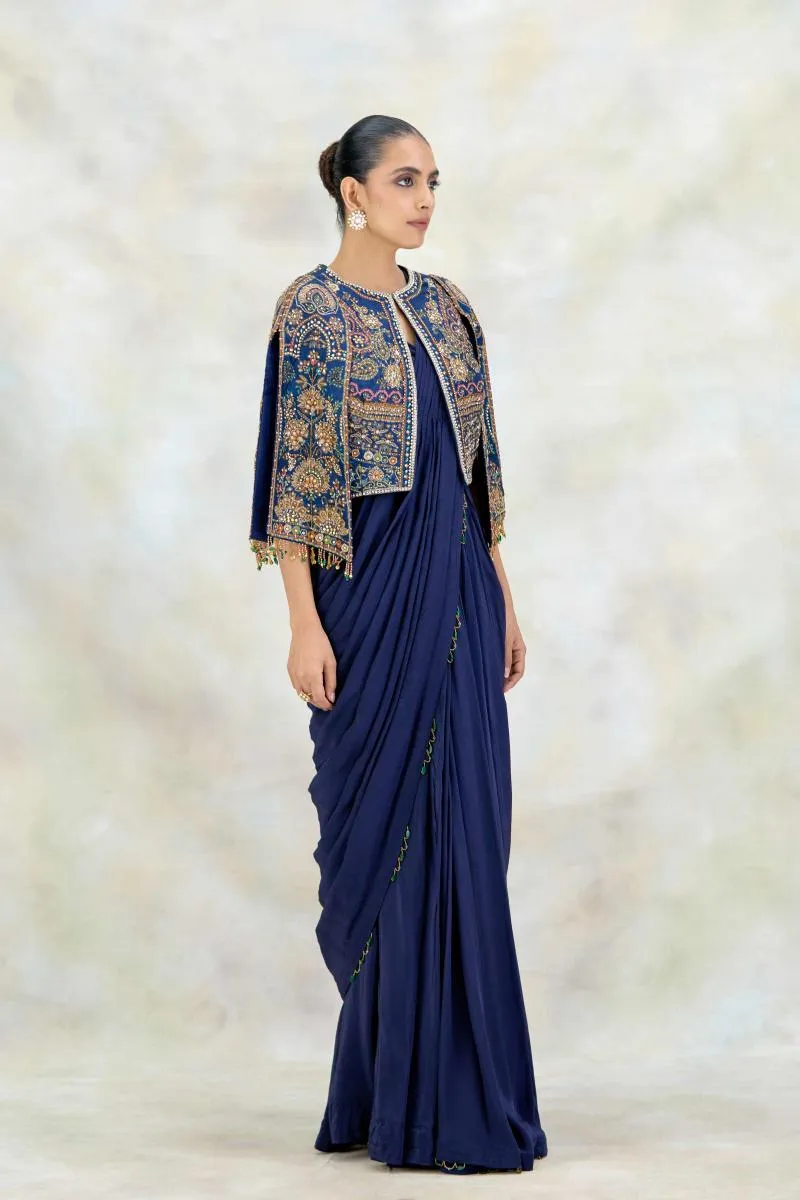 Navy Blue Crepe Drape Saree