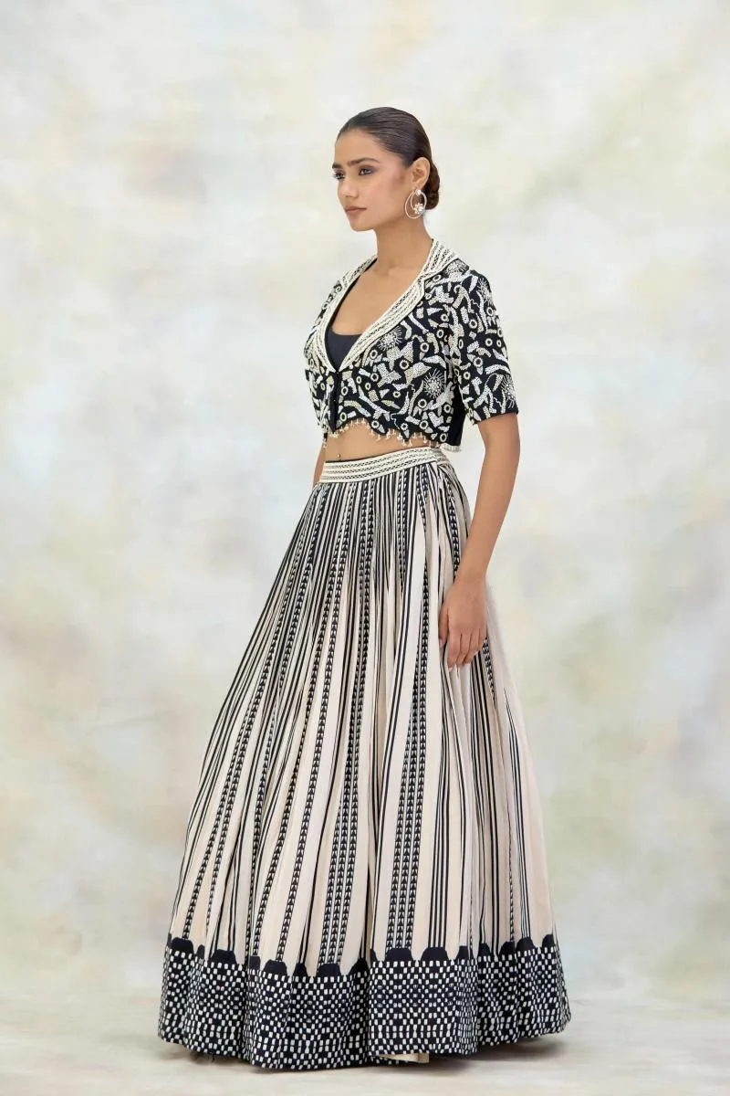 Black and Ivory Crepe Lehenga Set