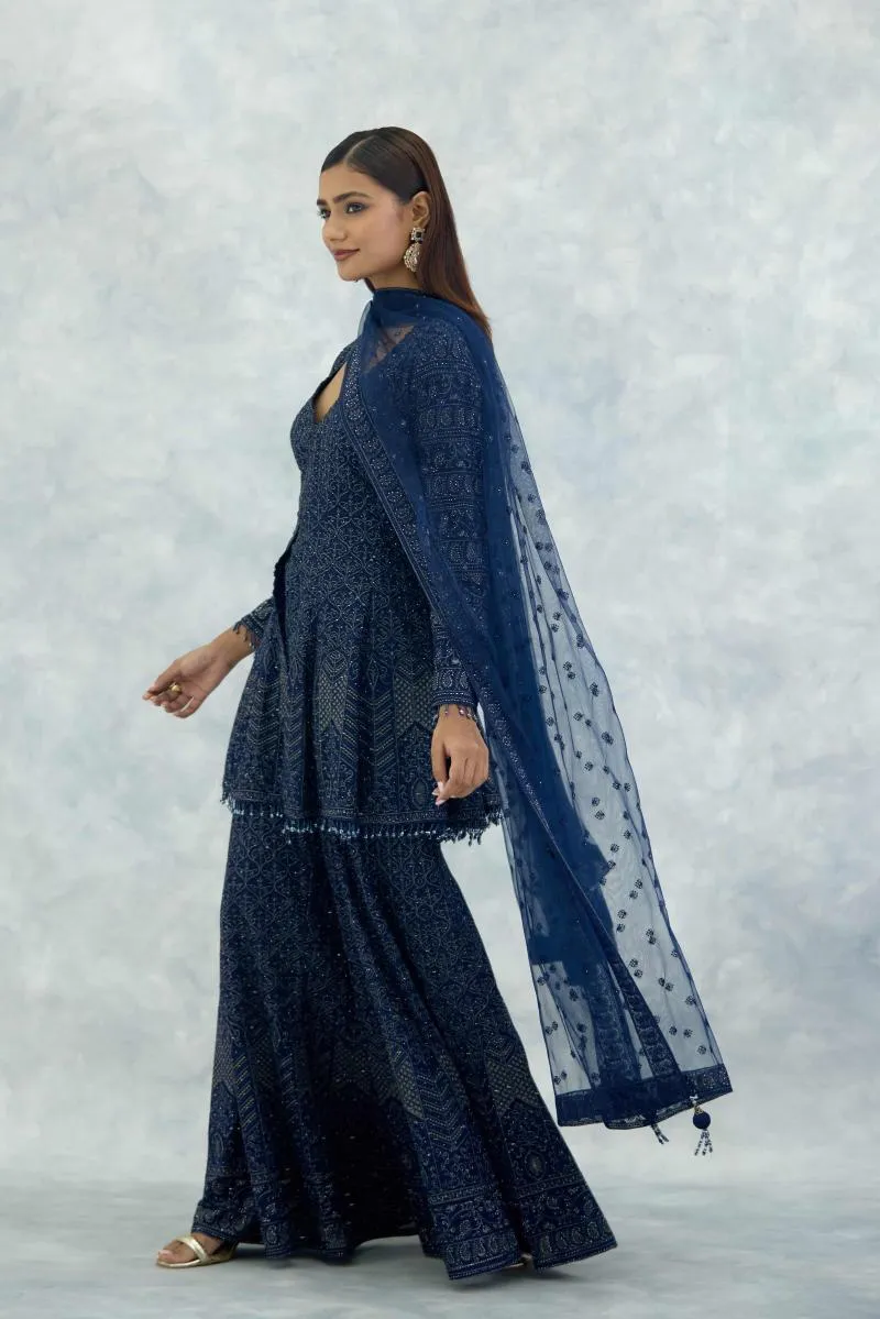 Ink Blue Georgette Sharara Set