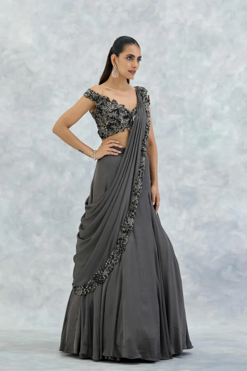 Silver Sand Satin Lehenga Set