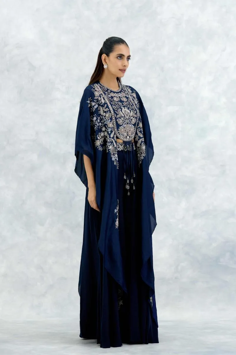 Ink Blue Silk Sharara Set