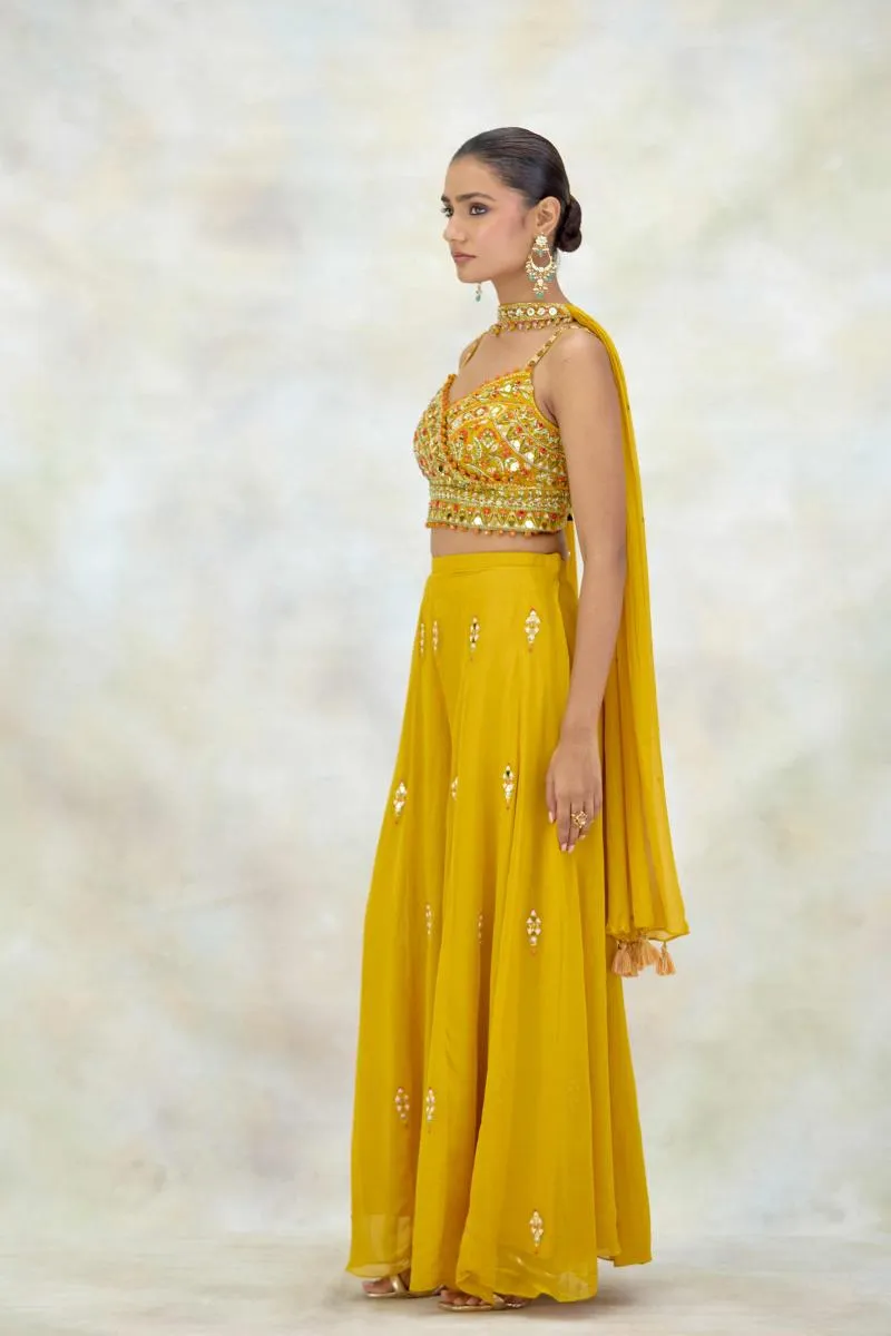 Mustard Georgette Sharara Set