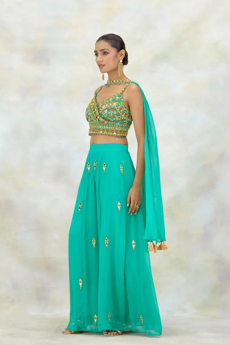 Turquoise Georgette Sharara Set