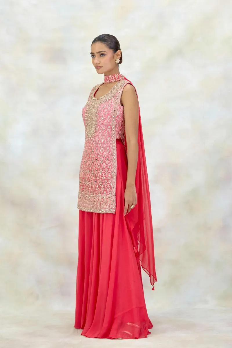 Coral Pink Georgette Sharara Set