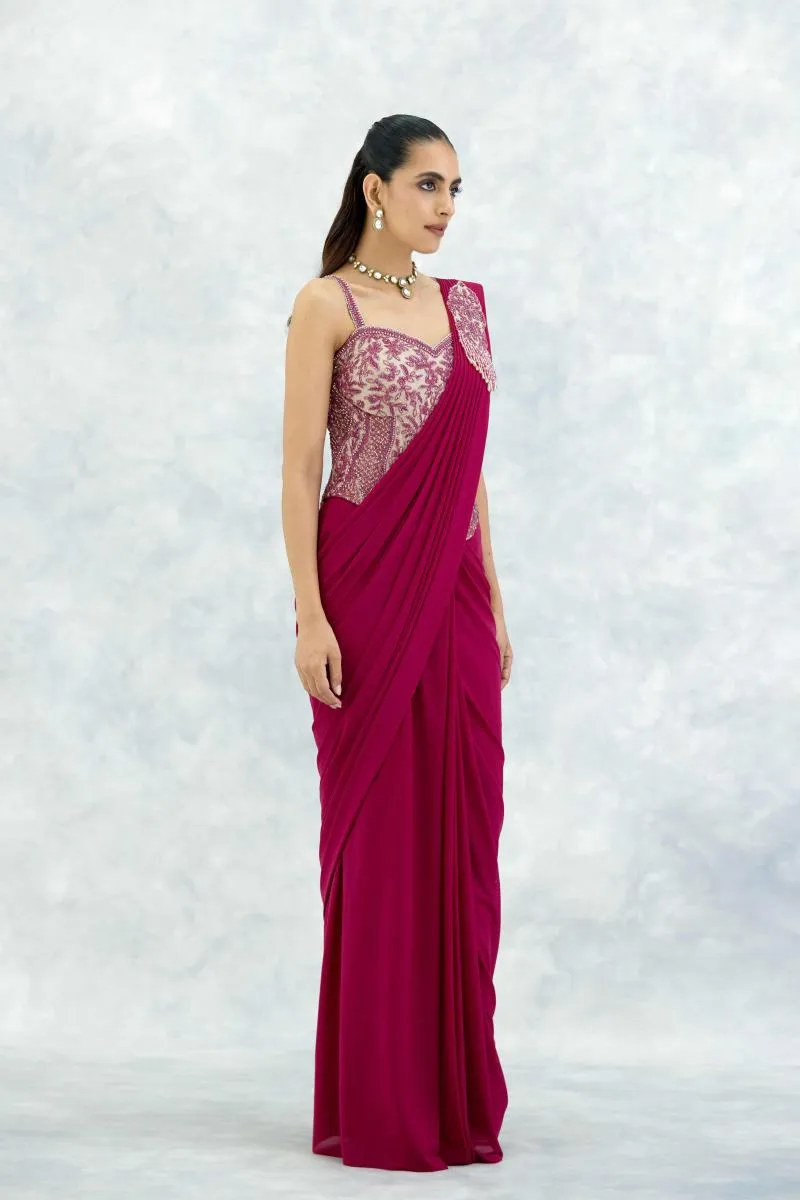 Hot Pink Tissue Drape Saree