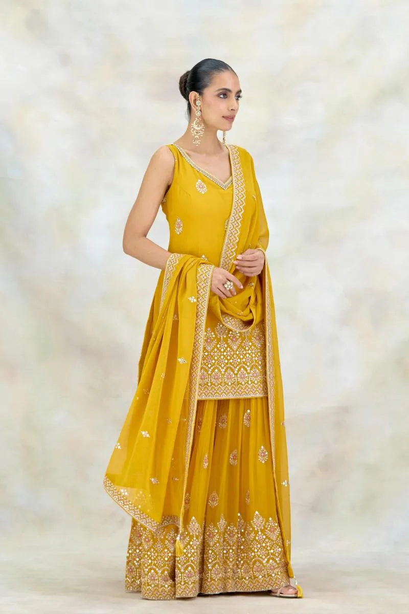 Mustard Yellow Georgette Garara Set