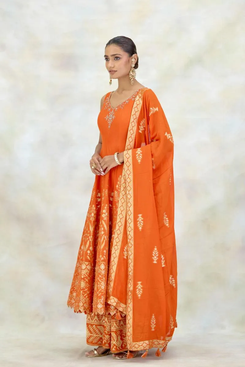 Rust Orange Silk garara set