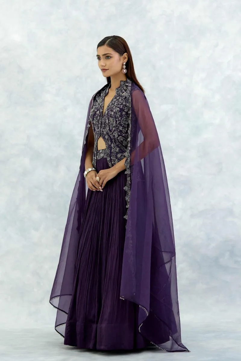 Dark Purple Chiffon Lehenga Set