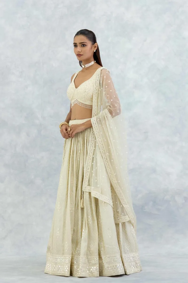 Beige Banarasi Silk Lehenga Set