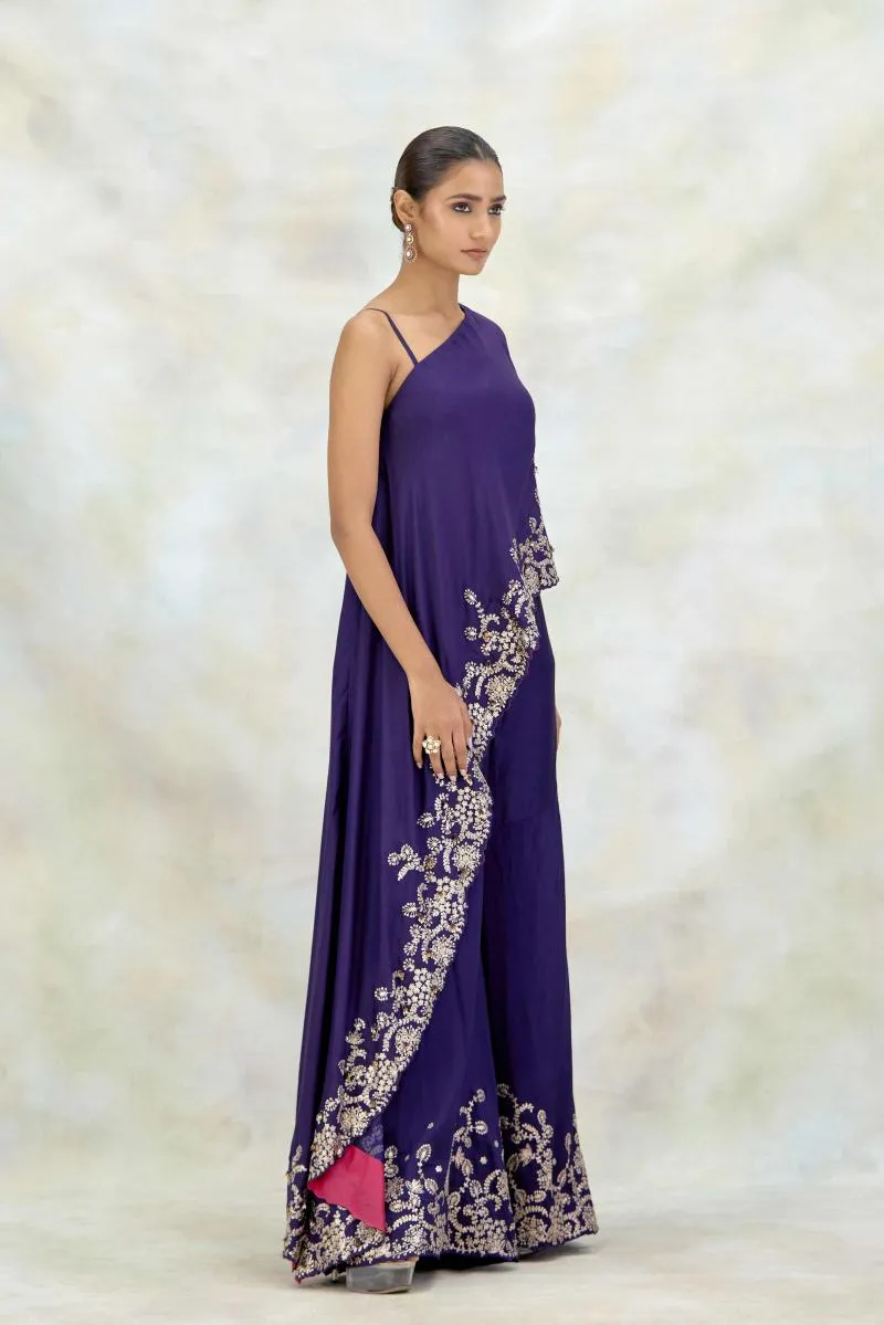 Purple Silk Asymmetric Sharara Set