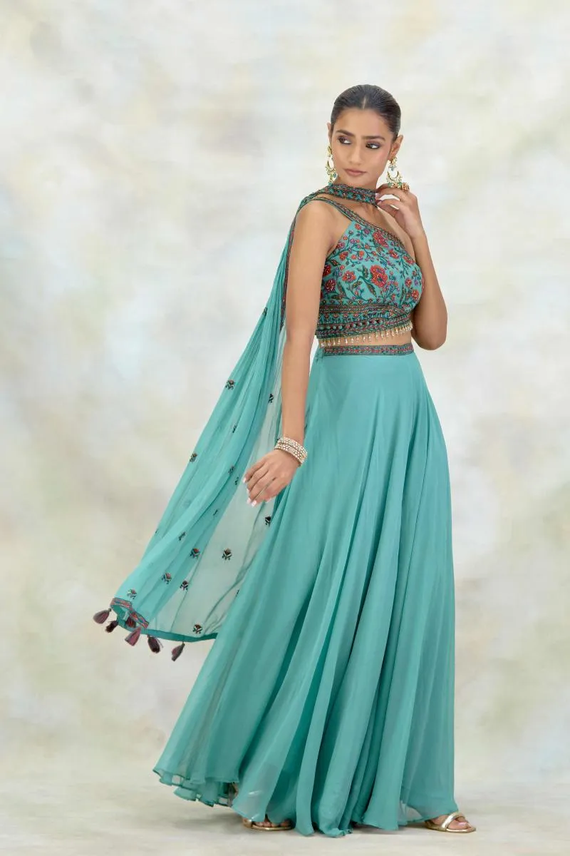 Teal Georgette Sharara Set