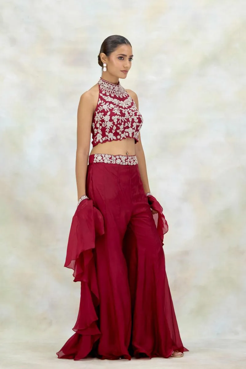 Cherry Maroon Silk Sharara Set