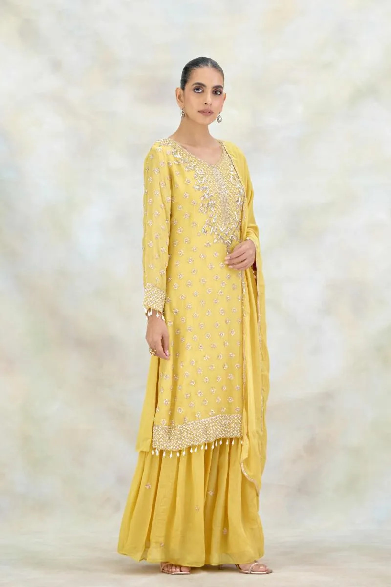 Butter Yellow Crepe Garara Set