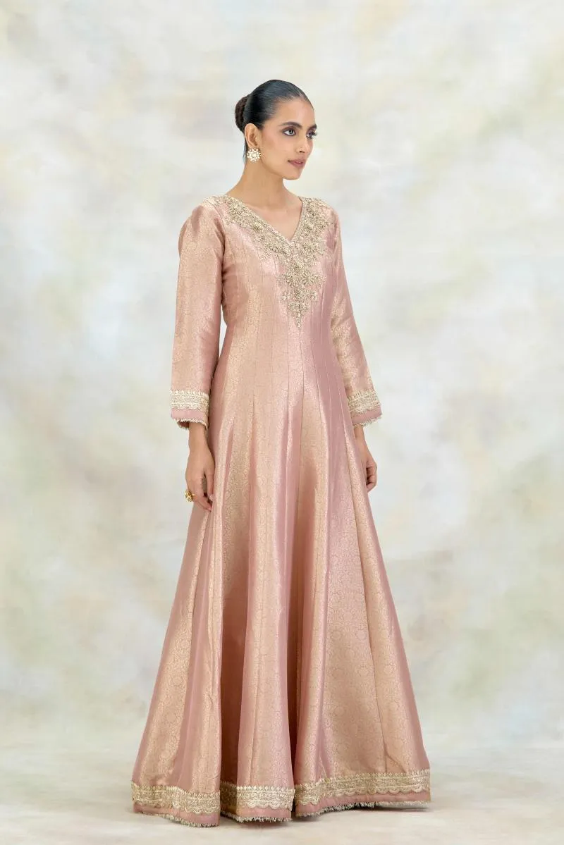 Dusty Pink Tissue Organza Anarkali Set