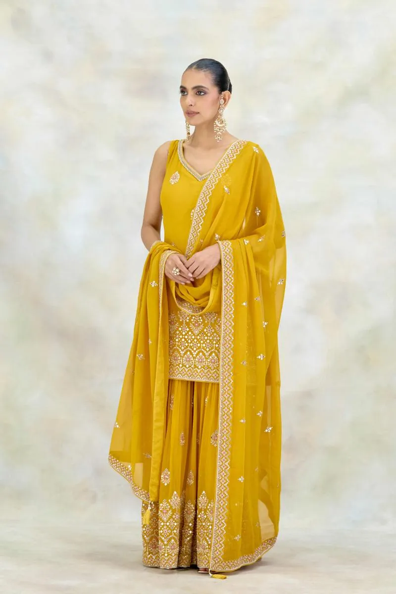 Mustard Yellow Georgette Garara Set
