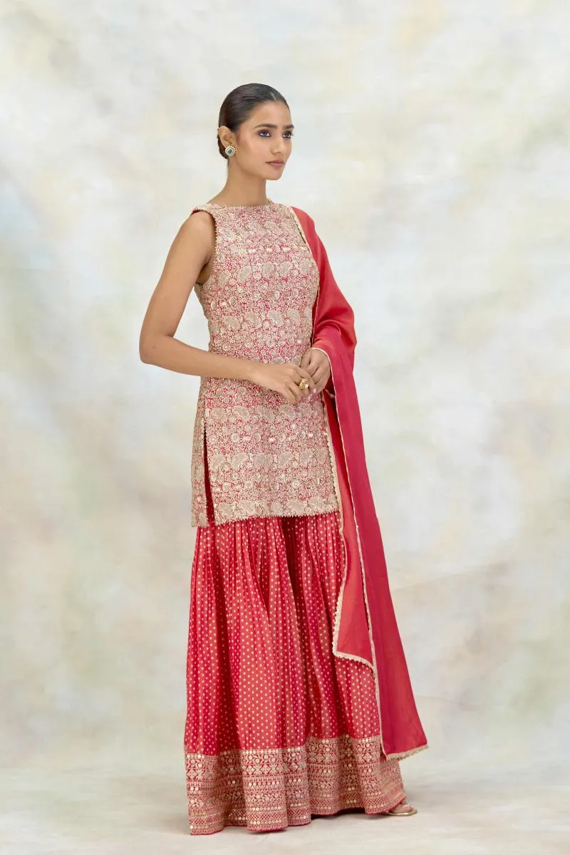 Coral Silk Garara Set