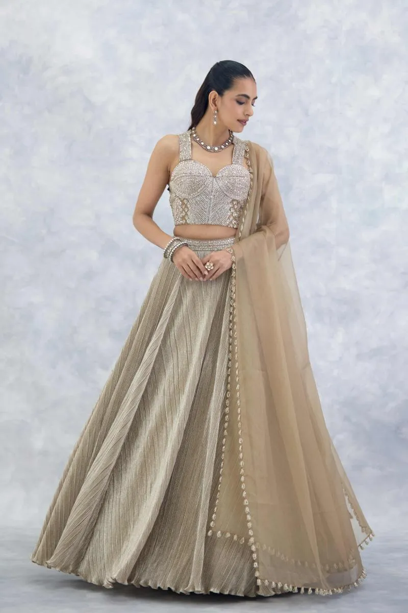 Gold Lycra Lehenga Set