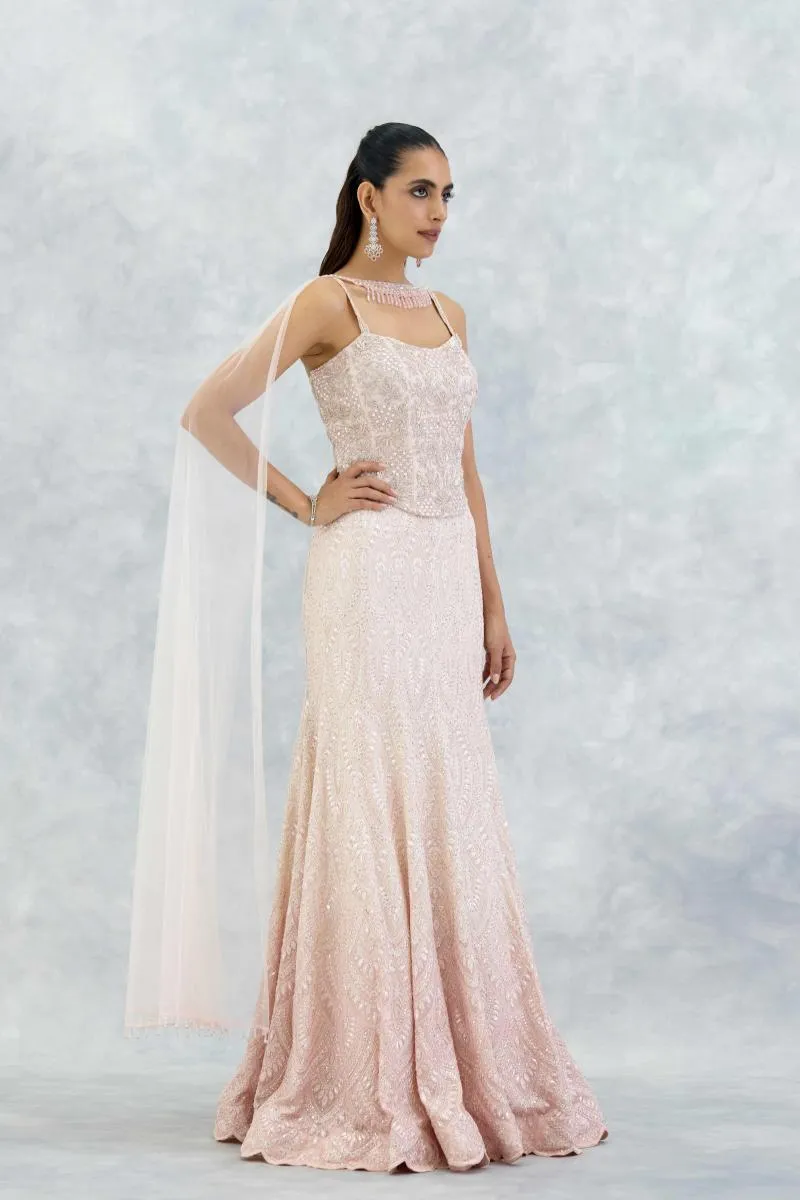 Coral Blush Georgette Lehenga Set