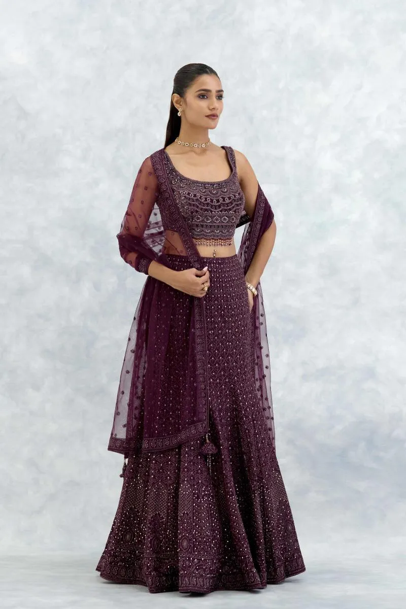Wine Georgette Lehenga Set