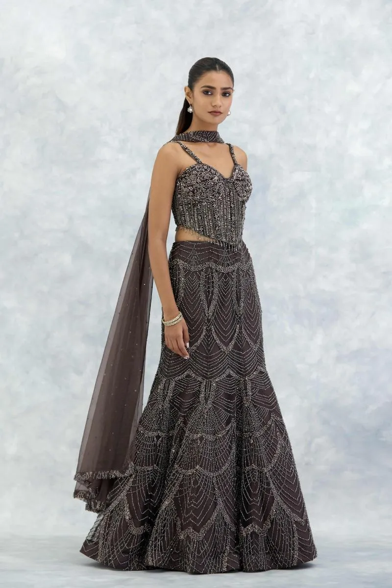 Earthy Brown Organza Lehenga Set