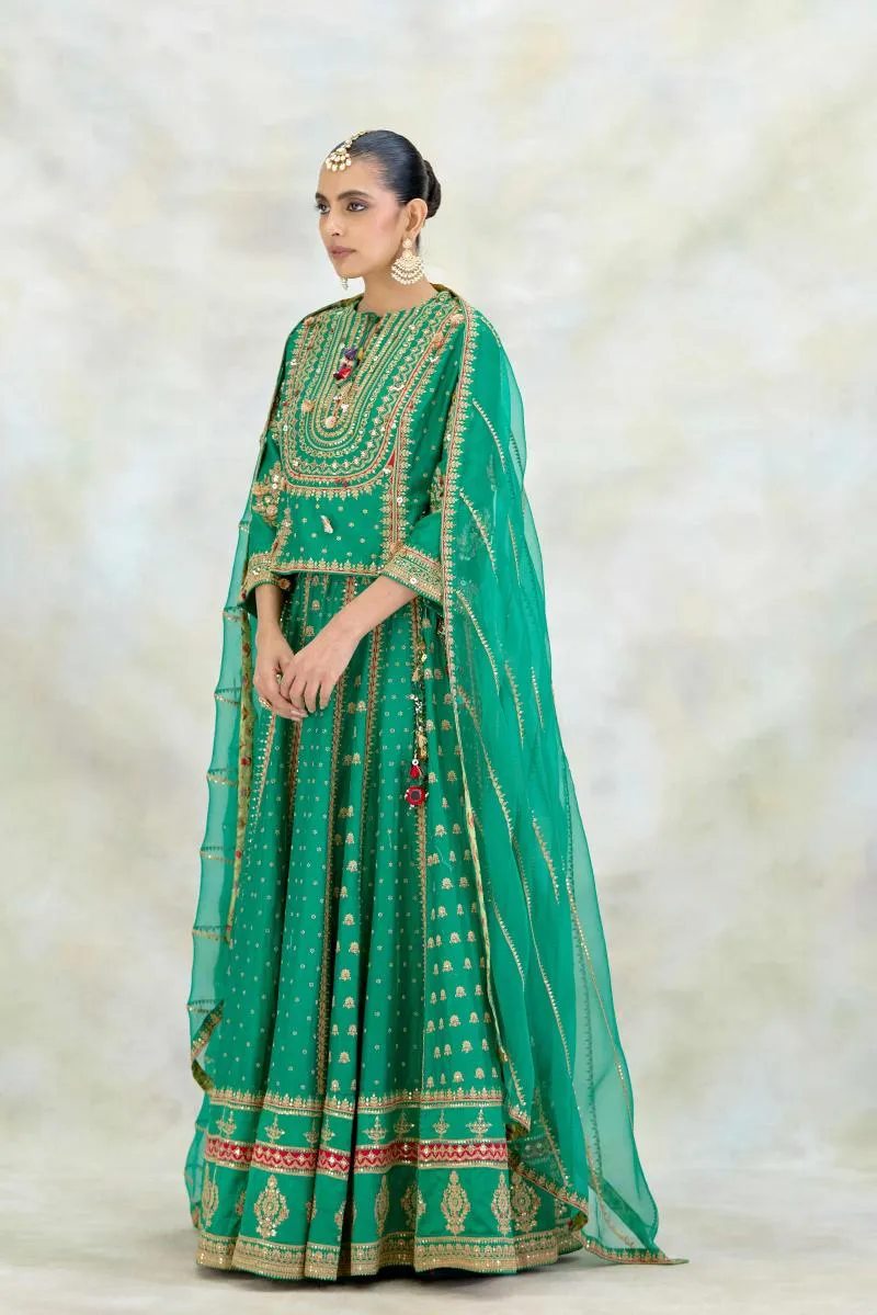 Jade Green Silk Lehenga Set