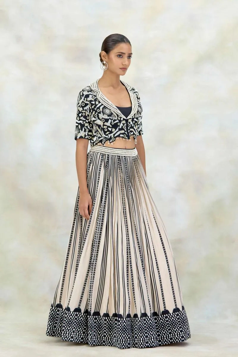 Black and Ivory Crepe Lehenga Set