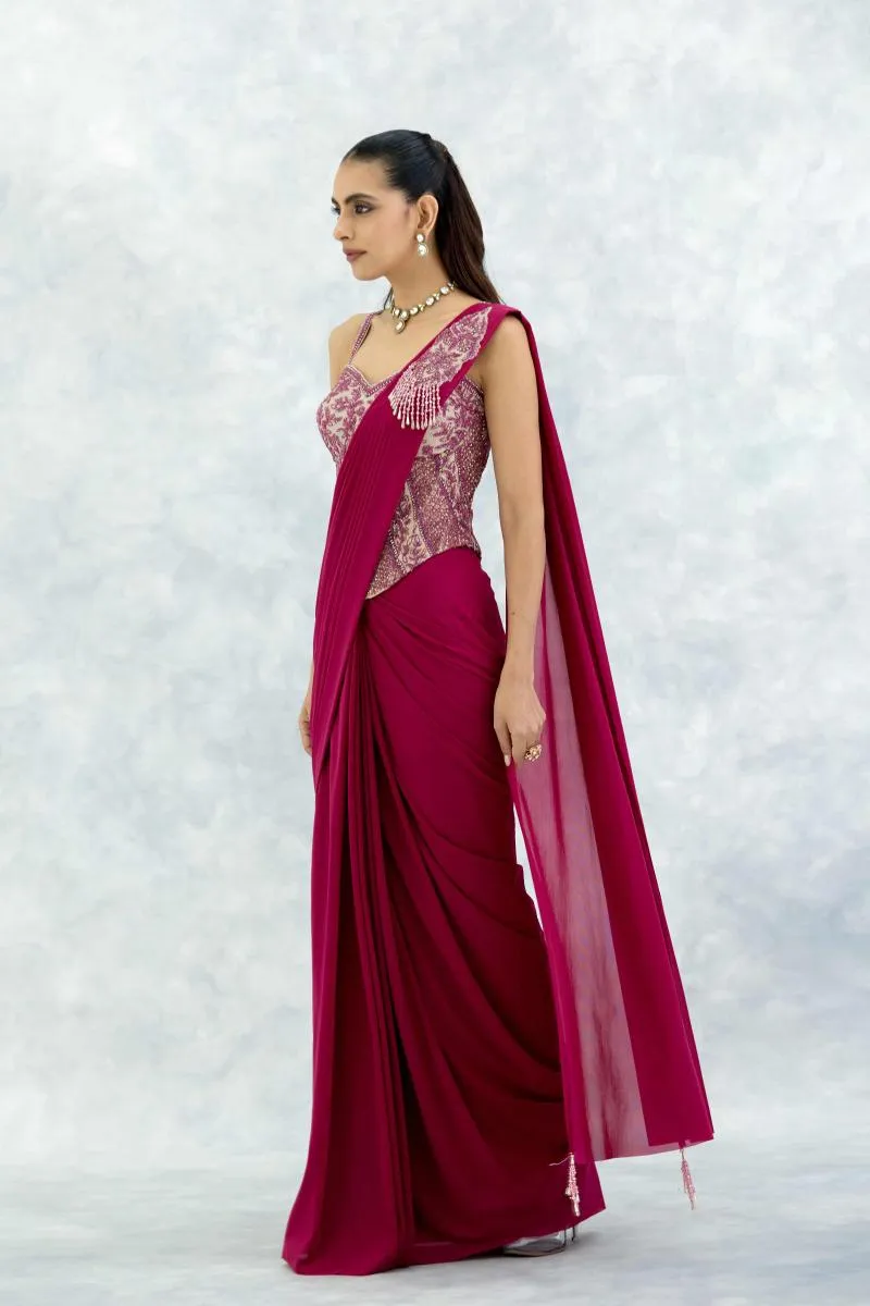 Hot Pink Tissue Drape Saree
