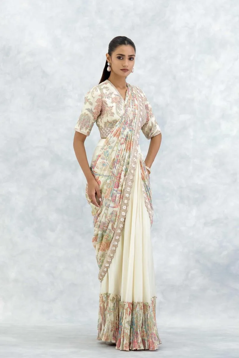 Ivory Georgette Drape Saree