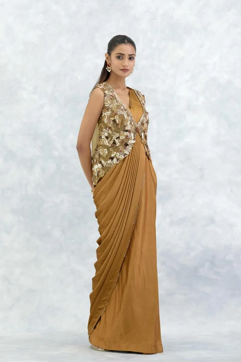 Molten Gold Satin Drape Saree