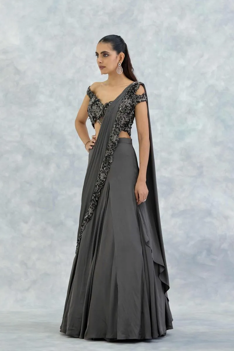 Silver Sand Satin Lehenga Set