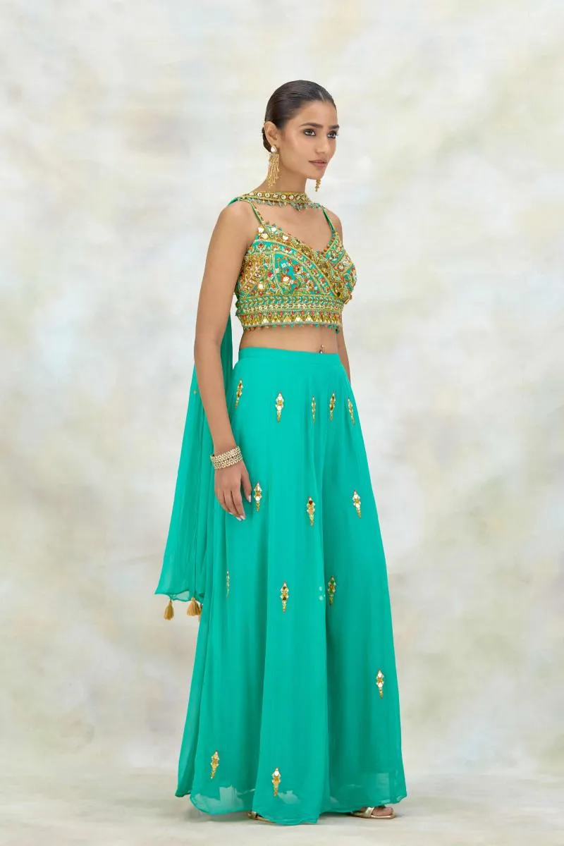 Turquoise Georgette Sharara Set