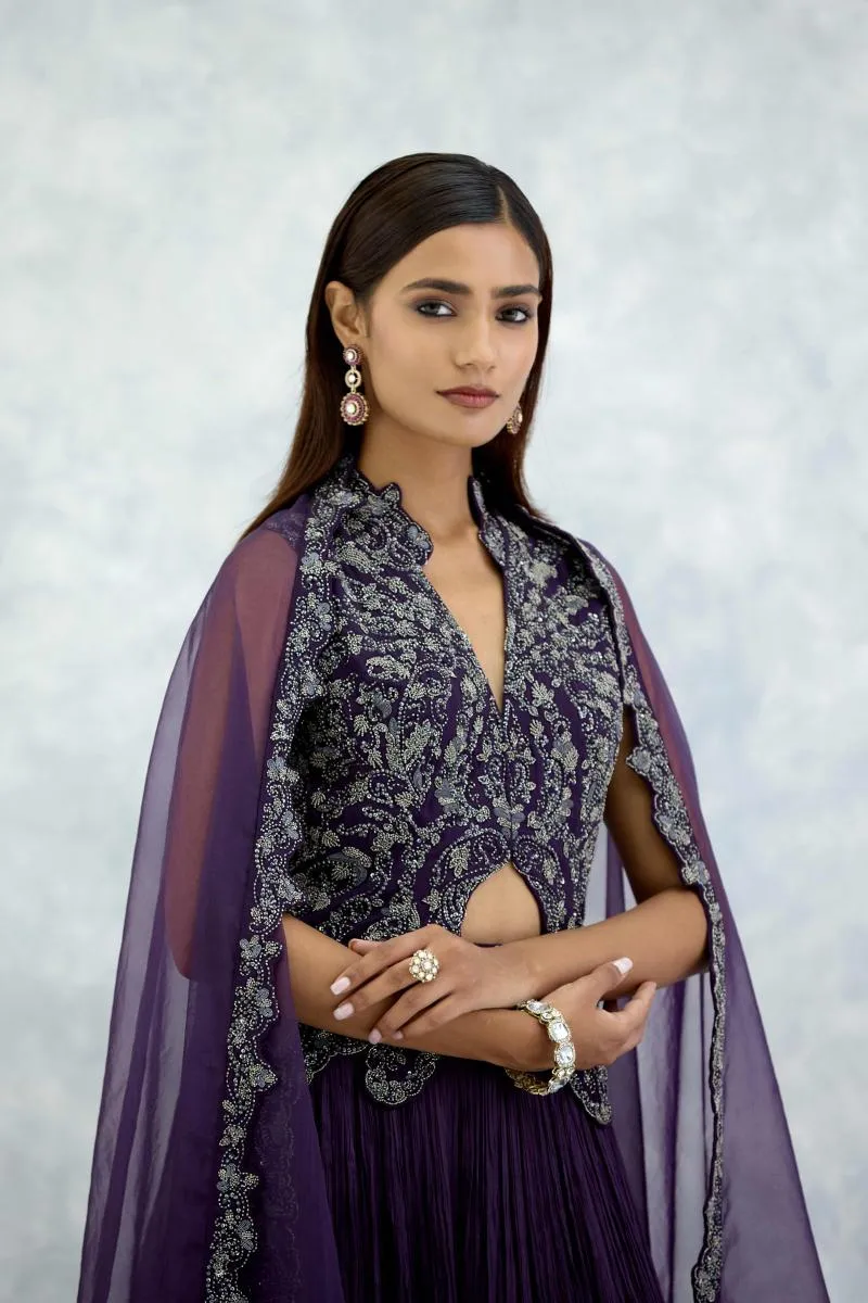 Dark Purple Chiffon Lehenga Set