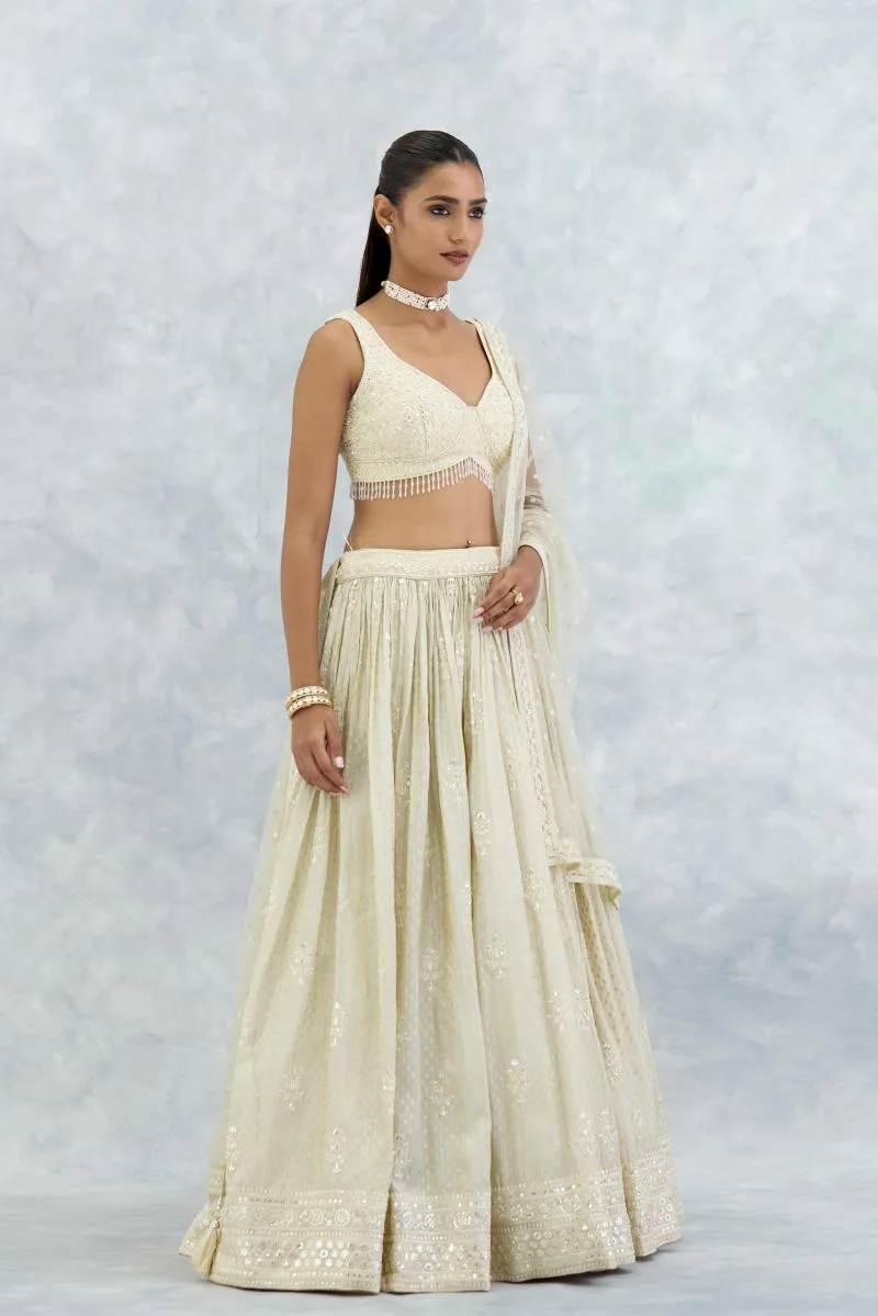 Beige Banarasi Silk Lehenga Set