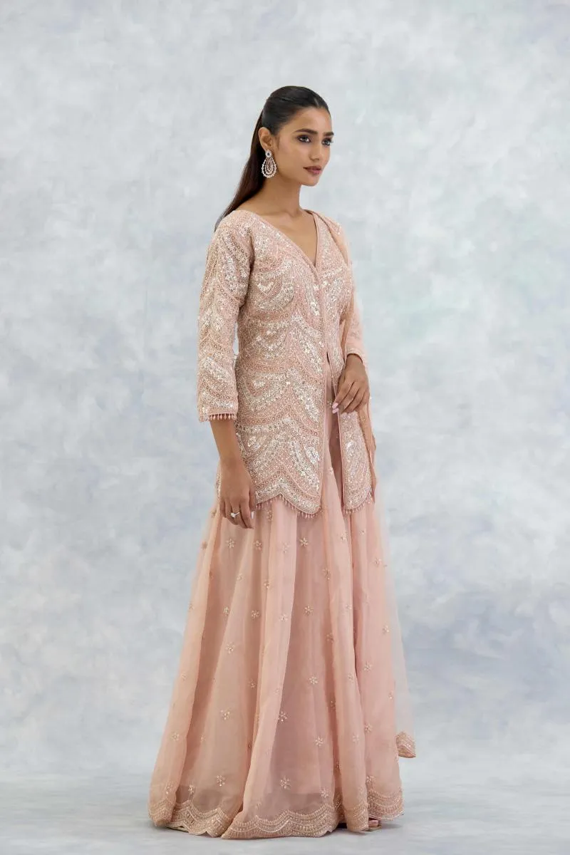 Soft Peach Organza Sharara Set