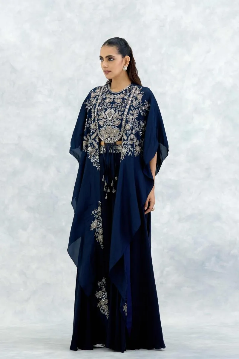 Ink Blue Silk Sharara Set