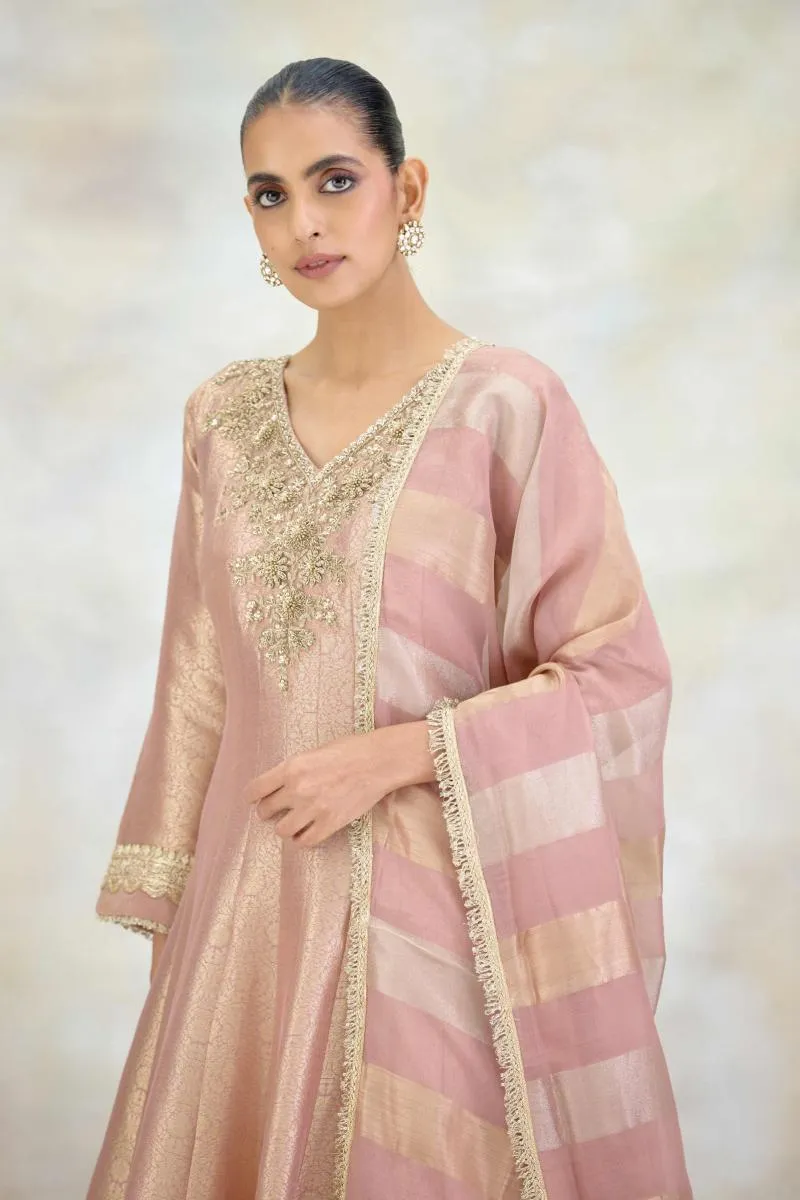 Dusty Pink Tissue Organza Anarkali Set