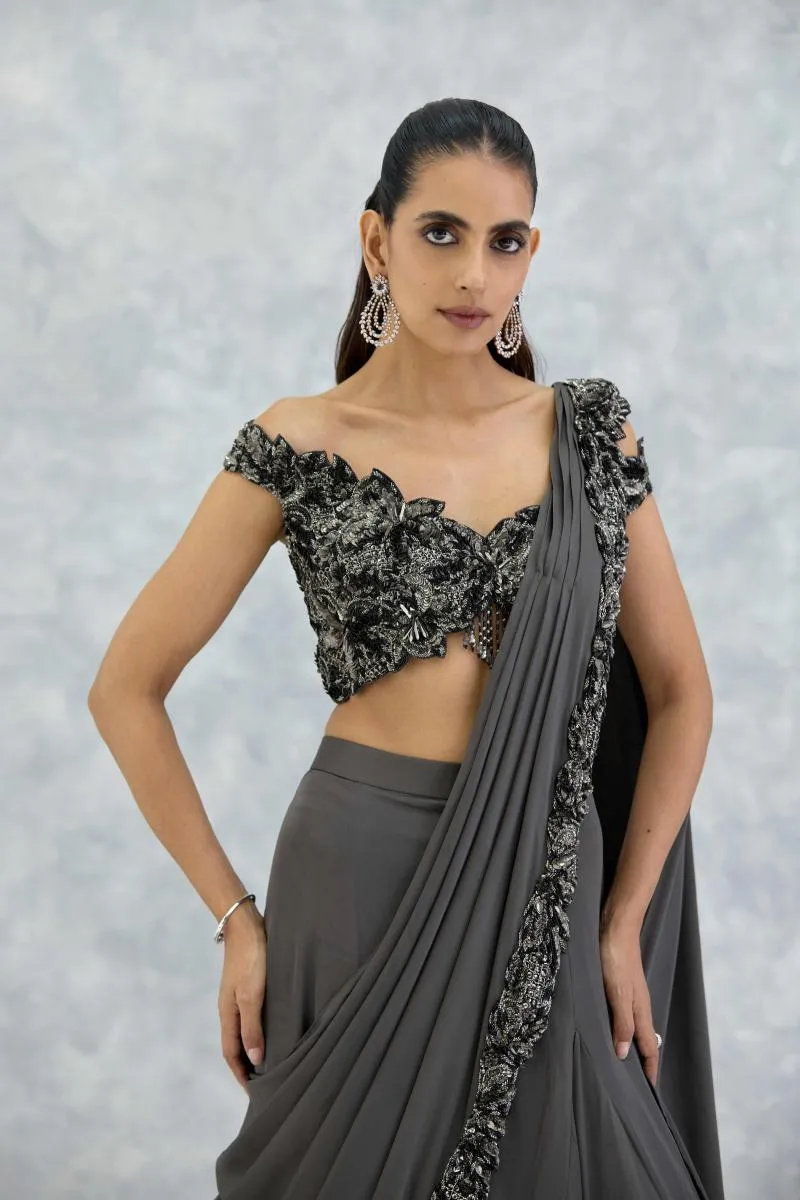 Silver Sand Satin Lehenga Set