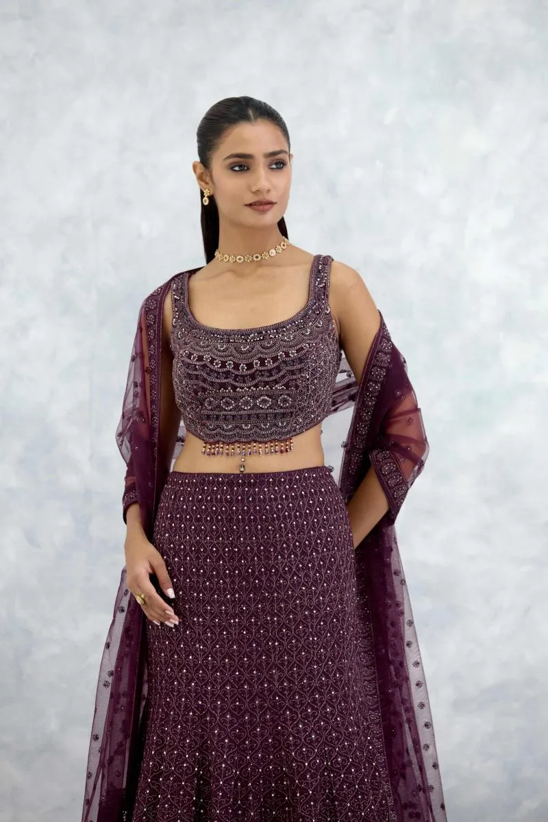 Wine Georgette Lehenga Set