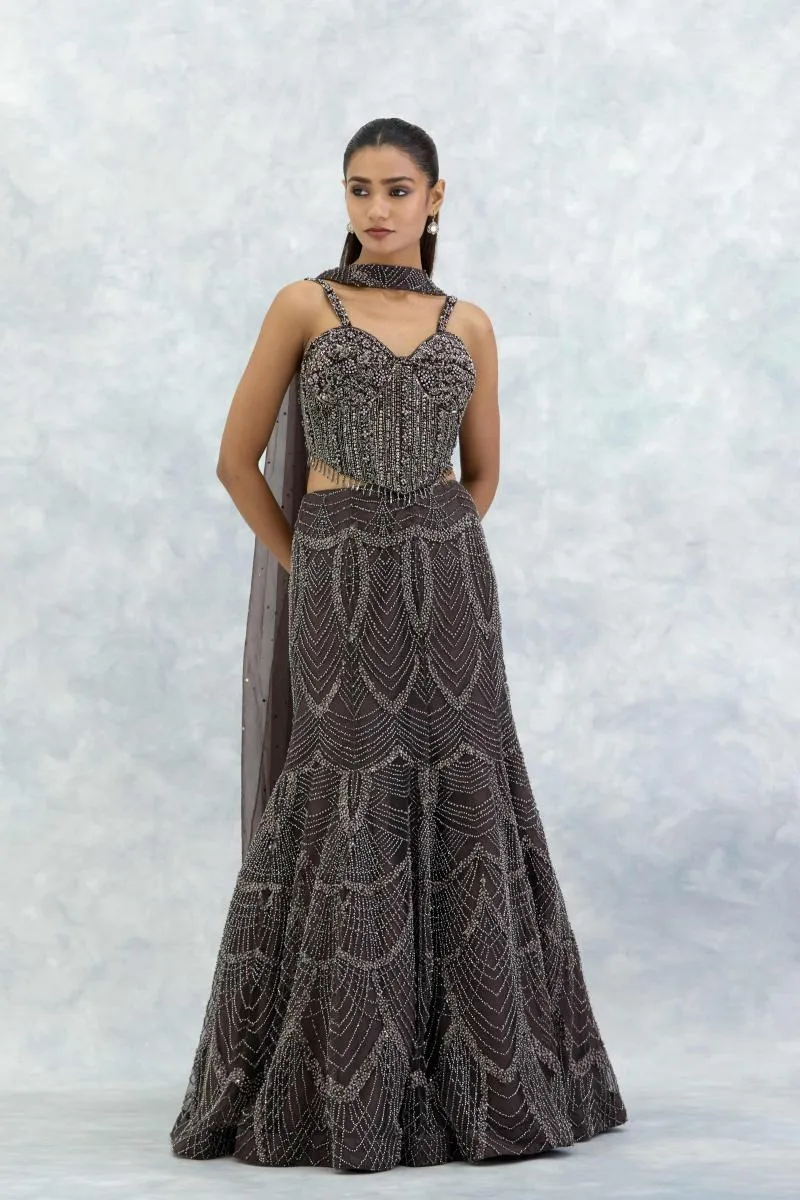 Earthy Brown Organza Lehenga Set