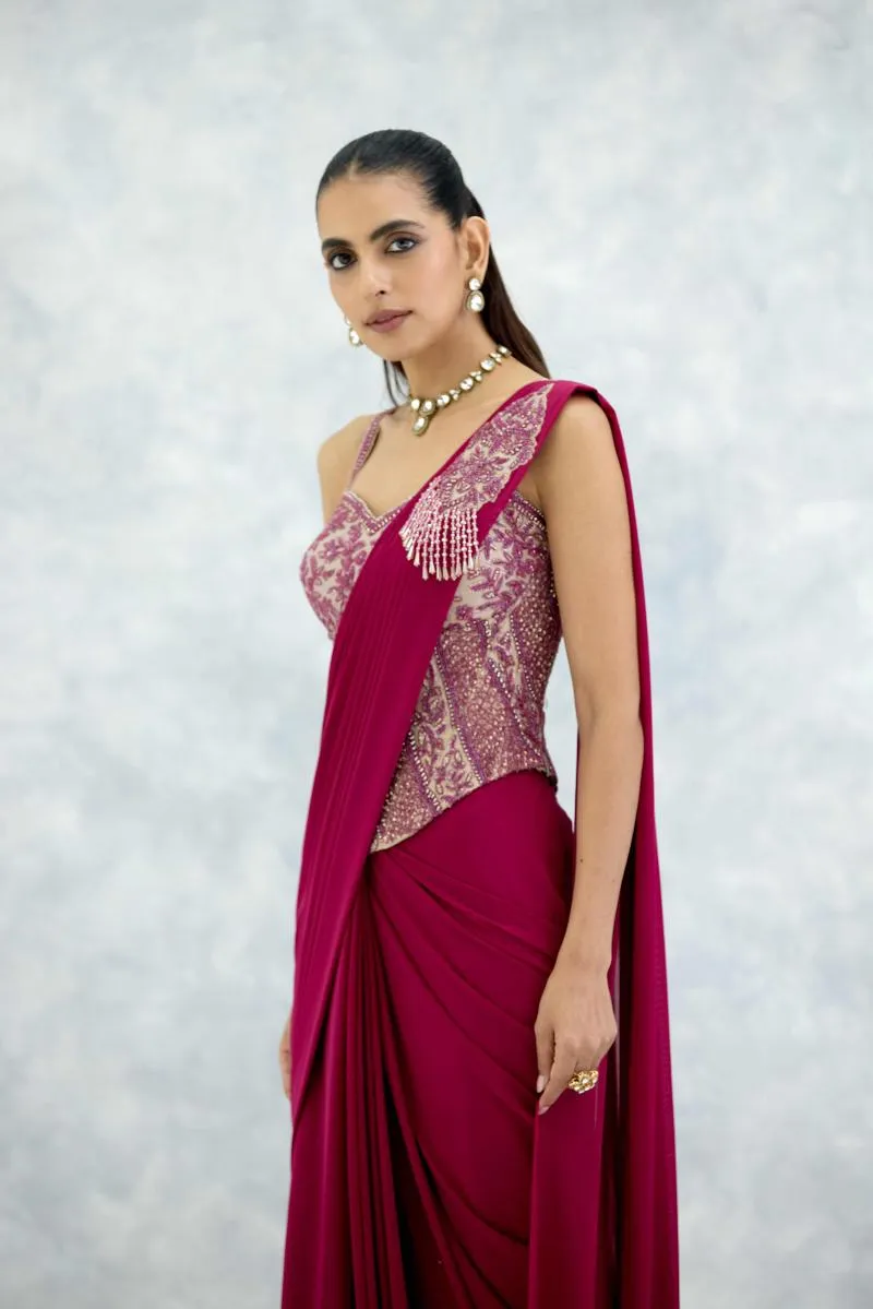 Hot Pink Tissue Drape Saree