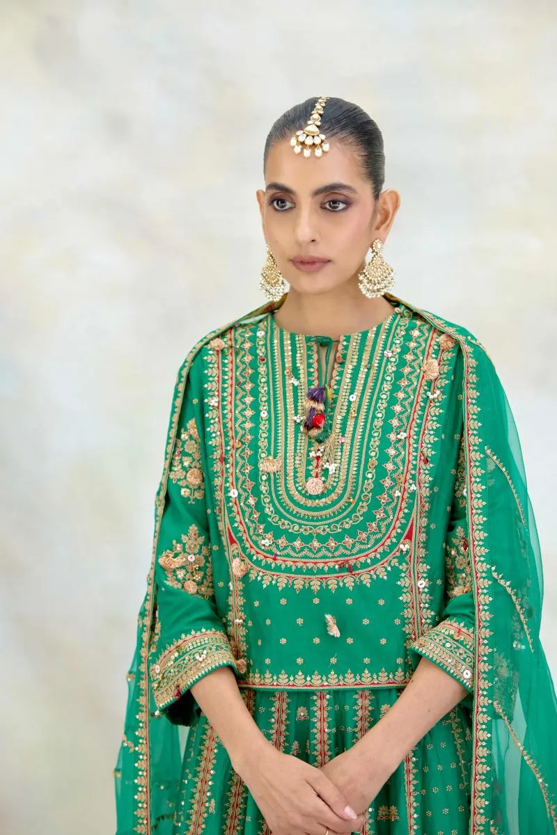Jade Green Silk Lehenga Set