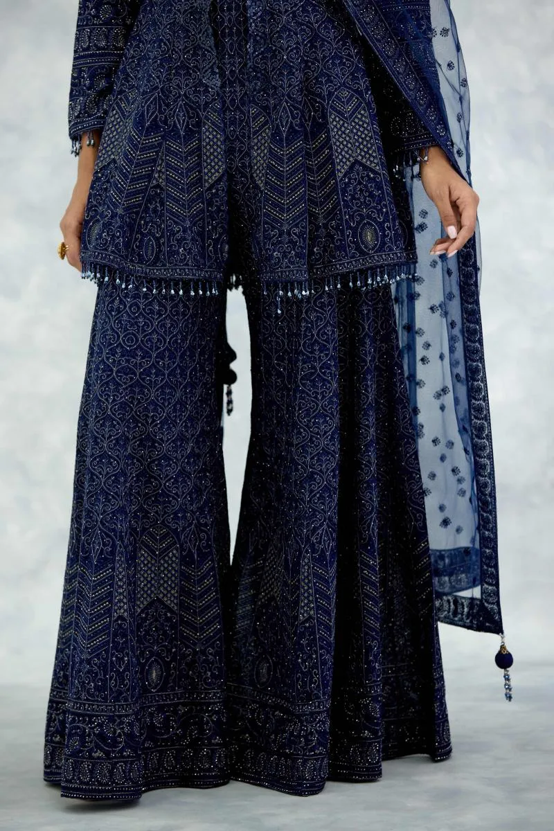 Ink Blue Georgette Sharara Set