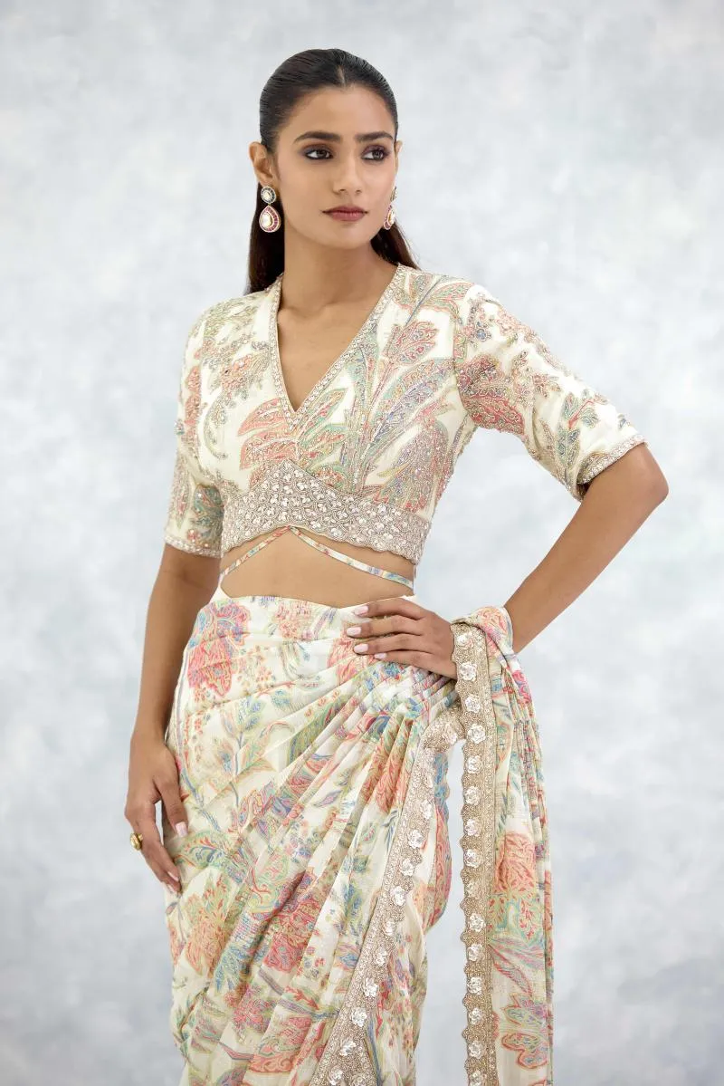 Ivory Georgette Drape Saree