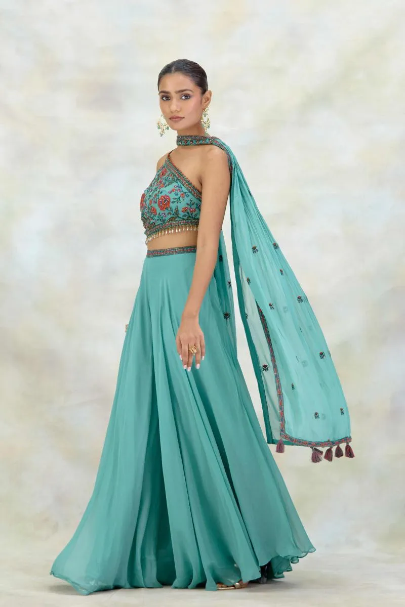 Teal Georgette Sharara Set