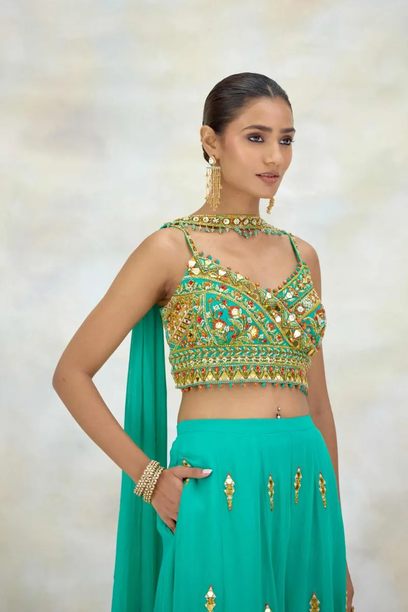 Turquoise Georgette Sharara Set