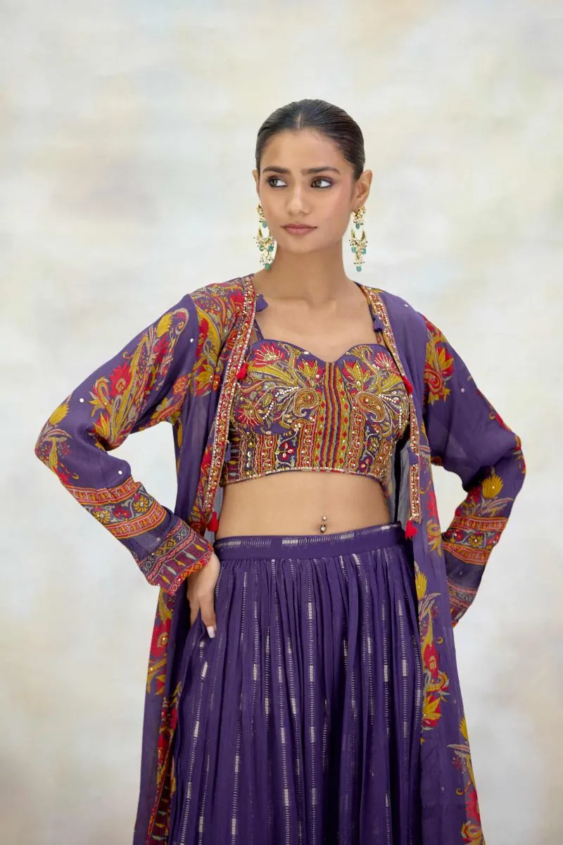 Royal Purple Chiffon Sharara Set