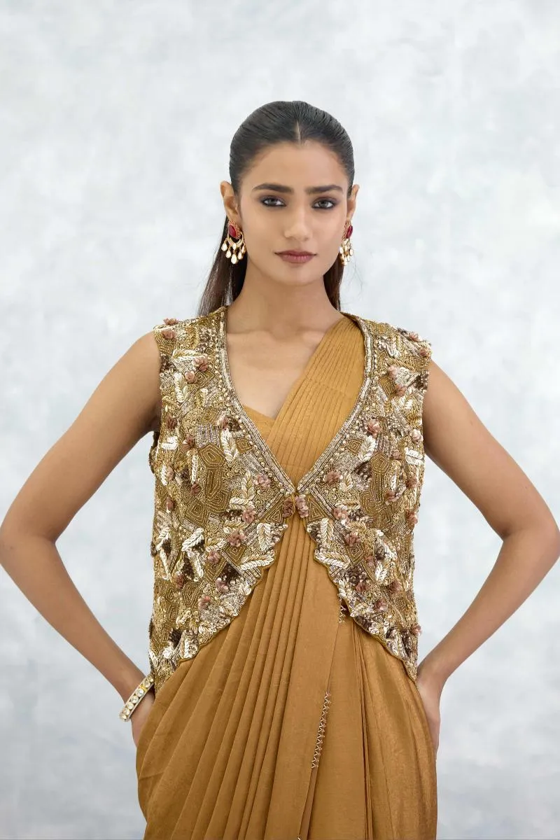 Molten Gold Satin Drape Saree