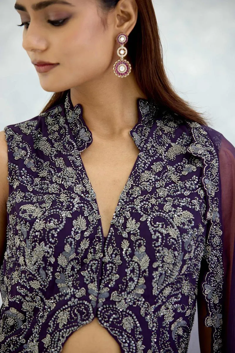 Dark Purple Chiffon Lehenga Set